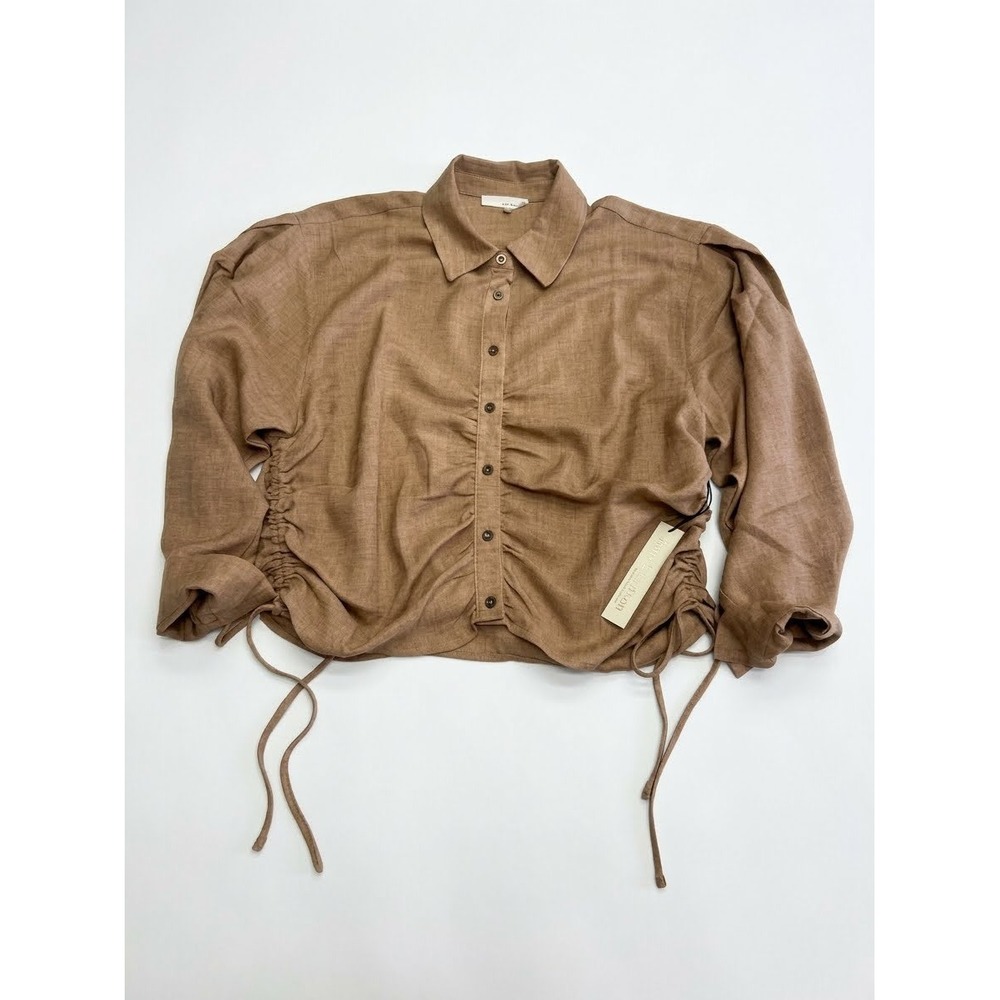 NWT June & Hudson Shirt Women Size 1 Brown  Cinched Drawstring Side Button Down